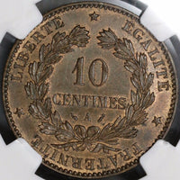 1887-A NGC MS 63 France 10 Centimes Paris Key Date Ceres Coin (21082802C)