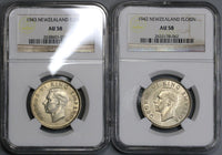 1942 1943 NGC AU 58 New Zealand Silver Florin Coins (18021901C)