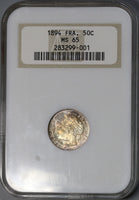 1894-A NGC MS 65 France Silver 50 Centimes Rainbow Toned Coin (18012903D)