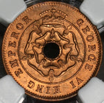 1943 NGC MS 65 RD Southern Rhodesia 1/2 Penny Full Red Coin (21091001C)