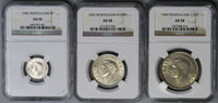 1942 NGC AU 58 New Zealand Silver 6 Pence & Florin & 1/2 Crown Coins (18021801C)