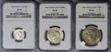 1942 NGC AU 58 New Zealand Silver 6 Pence & Florin & 1/2 Crown Coins (18021801C)