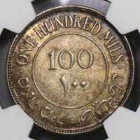 1933 NGC UNC PALESTINE Silver 100 mils KEY DATE Coin Under British (18090503C)