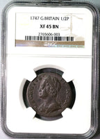 1747 NGC XF 45 George II 1/2 Penny GREAT BRITAIN Coin (18091707CZ)