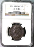 1747 NGC XF 45 George II 1/2 Penny GREAT BRITAIN Coin (18091707CZ)