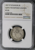 1837 NGC VF 25 Ecuador Transposed Legends Silver 2 Reales Quito Coin (21082405C)