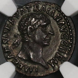 98/99 NGC Ch XF Trajan Denarius Pax Early Nerva Portrait Style (17082304CZ)