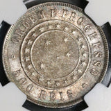 1889 NGC MS 64 BRAZIL Silver 500 Reis Southern Cross Stars Coin (17020406C)