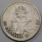 1873-Pi Mexico 50 Centavos Potosi Rare 32k Minted Silver Coin (19070905R)