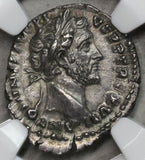 153 NGC AU Antoninus Pius Roman Empire Denarius Vesta 4/5 5/5 (18100202C)