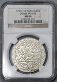 1939 NGC MS 64 JAIPUR Silver Rupee Yr 18 India State Proof Like Coin (18032203D)