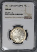 1937 NGC MS 64 SAN MARINO Silver 10 lire 20K Coins Minted (17102604C)