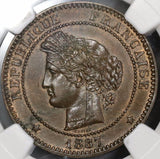 1887-A NGC MS 63 France 10 Centimes Paris Key Date Ceres Coin (21082802C)