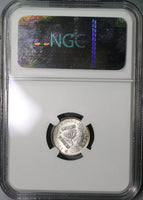 1948 NGC MS 65 SOUTH AFRICA Silver 3 pence Protea Flower Coin (17091607C)