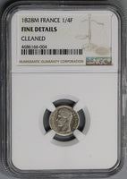 1828-M NGC F FRANCE 1/4 Franc Toulouse Charles X Silver Coin 48K (18052001CR)