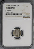 1828-M NGC F FRANCE 1/4 Franc Toulouse Charles X Silver Coin 48K (18052001CR)