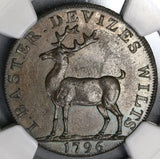 1796 NGC MS 64 Stag Conder 1/2 Penny Token Wiltshire Devizes D&H 2A POP 3/0 (21083101C)