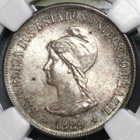 1889 NGC MS 64 BRAZIL Silver 500 Reis Southern Cross Stars Coin (17020406C)