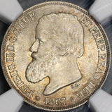 1867 NGC MS 65  BRAZIL Silver 200 Reis Golden Tone Coin (18040301D)