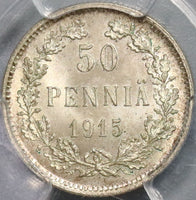 1915 PCGS MS 66 FINLAND Silver 50 Pennia Russia Imperial Duchy Coin (18090813C)