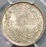 1915 PCGS MS 66 FINLAND Silver 50 Pennia Russia Imperial Duchy Coin (18090813C)