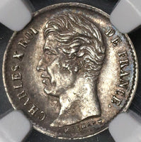 1829-B NGC AU 50 France Charles X Silver 1/4 Franc 32K Rouen Coin (210828704C)