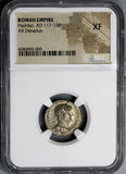 119 122 Hadrian Roman Empire Denarius Victory Flying Trophy NGC XF (18031501C)