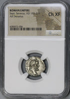 193/4 NGC Ch XF Septimius Severus Denarius Victory Roman Empire (18030801C)