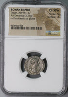 112 Trajan NGC Ch XF* Denarius Roman Empire Superb Style Providentia 5/5 4/5 (18092004CZ)