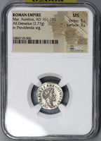 161 NGC MS Marcus Aurelius Roman Empire Denarius Providentia UNC (17081003D)