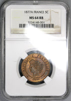 1877-A NGC MS 64 France 5 Centimes Ceres Coin POP 1/2 (21082406C)