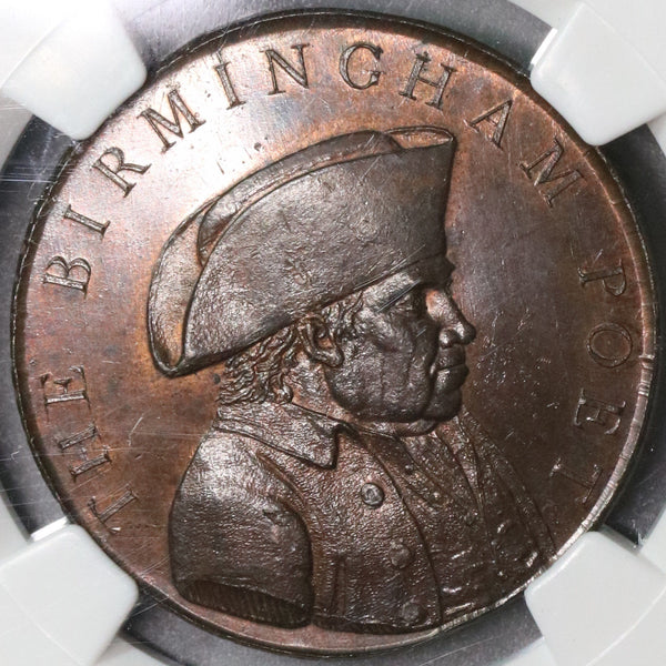 1790s NGC MS 65 Birmingham Poet Warwickshire Conder Penny Token POP 1/0  (21082403C)
