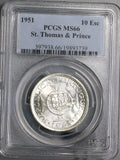1951 PCGS MS 66 St Thomas Prince 10 Escudos 40K Silver Coins (18091609C)