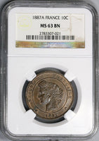 1887-A NGC MS 63 France 10 Centimes Paris Key Date Ceres Coin (21082802C)