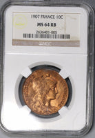1907 NGC MS 64 RB FRANCE 10 Centimes Marianne Coin POP 2/5 (17120402C)