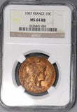 1907 NGC MS 64 RB FRANCE 10 Centimes Marianne Coin POP 2/5 (17120402C)
