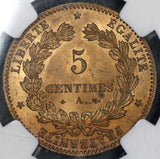 1877-A NGC MS 64 France 5 Centimes Ceres Coin POP 1/2 (21082406C)