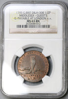 1795 NGC MS 63 Boots Shoes Conder 1/2 Penny Guest's D&H 308 (18021707C)