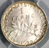 1920 PCGS MS 64 FRANCE SEMEUSE Silver 1 Franc Last Silver Franc Coin (16032002D)