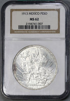 1913 MEXICO Silver Peso Mint State Coin NGC MS 62 (18031504D)