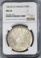 1901-Zs NGC MS 63 Mexico Silver Peso Zacatecas Coin (18032501D)