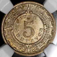 1942 NGC MS 64 Mexico 5 Centavos Aztec Sun Stone Coin (21082906C)