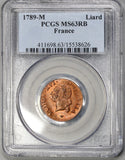 1789-M PCGS MS 63 France Liard Louis XVI Toulouse Mint Red/Brown Coin (21082703C)