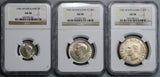 1942 NGC AU 58 New Zealand Silver 6 Pence & Florin & 1/2 Crown Coins (18021801C)