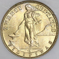 1944-D/S NGC MS 64 Philippines Silver 20 Centavos Coin (18031303C)