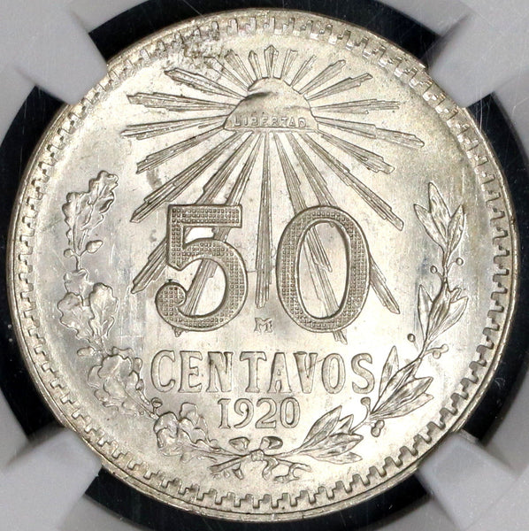 1920 NGC MS 66 MEXICO Silver 50 Centavos Coin (17030804C)