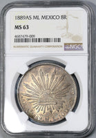 1889-As NGC MS 63 MEXICO Silver 8 Reales Coin Scarce Alamos POP 4/5 (18052501C)
