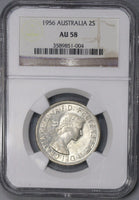 1956 NGC AU 58 Australia Florin 2 Shillings Elizabeth Silver Key Coin (21082001C)