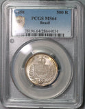 1858 PCGS MS 64 BRAZIL Silver 500 Reis Coin POP 3/2 (18092008C)