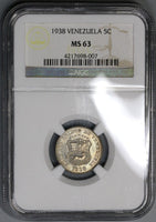 1938 NGC MS 63 Venezuela 5 Centimos Horse Lustrous UNC Coin (21083006C)